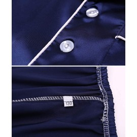 Happy Cherry Kids Button Down Pajamas Set Comfortable Satin PJS Set Silk Lightweight Sleepwear Two Piece Solid Pajamas Long Sleeve Sleep Sleepwear Fashion Collar PJS Set Blue 9-10 Years