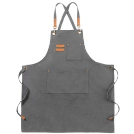 FunChaos Canvas Aprons, Work Aprons for Men and Women, Cooking Aprons with Adjustable Strap and 3 Pockets, Apron for Server Kitchen Cooking Baking Artist Painting, Cross Back (Grey)