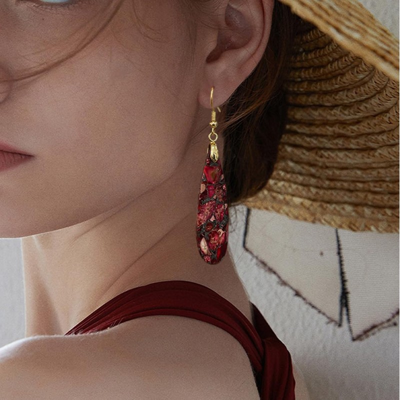 SELOVO Trendy Earrings Teardrop Stone Red Earrings Dangle for Woman