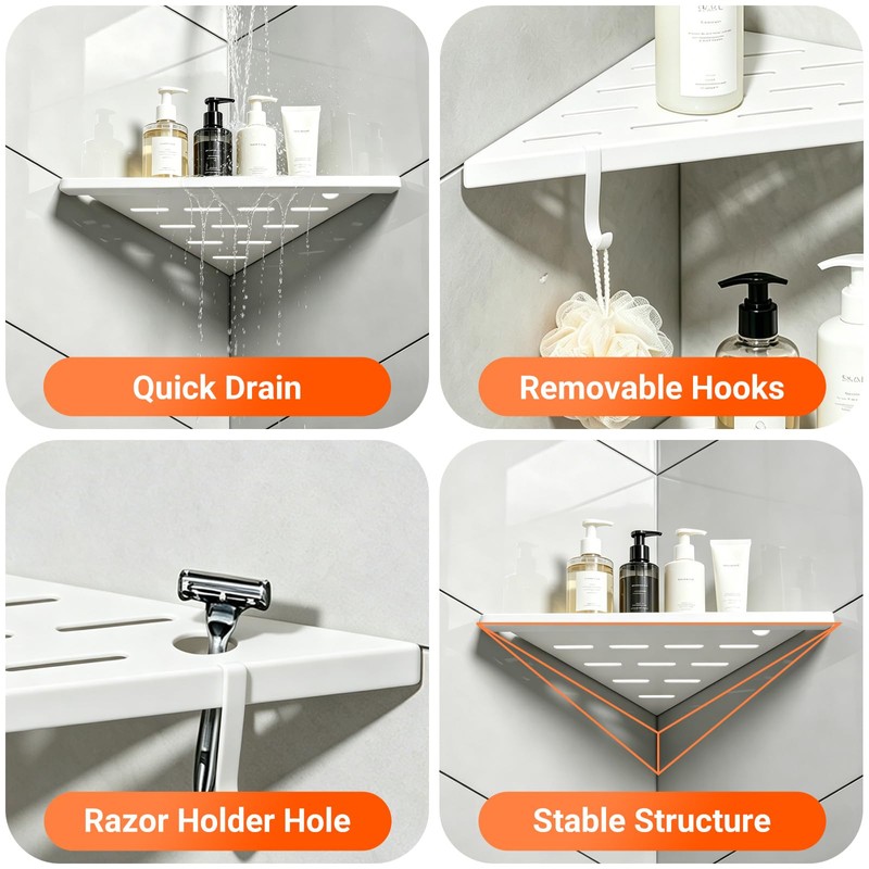 Corner Shower Shelves, 10" white 304 Stainless Steel Recessed Shelf