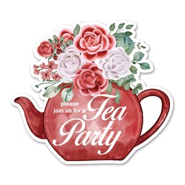 Floral Tea Party Invitations with Envelopes, 20 Set High Tea Pot Shaped Invitations Birthday Baby Shower Party Invites Supplies Favors, Double-Sided