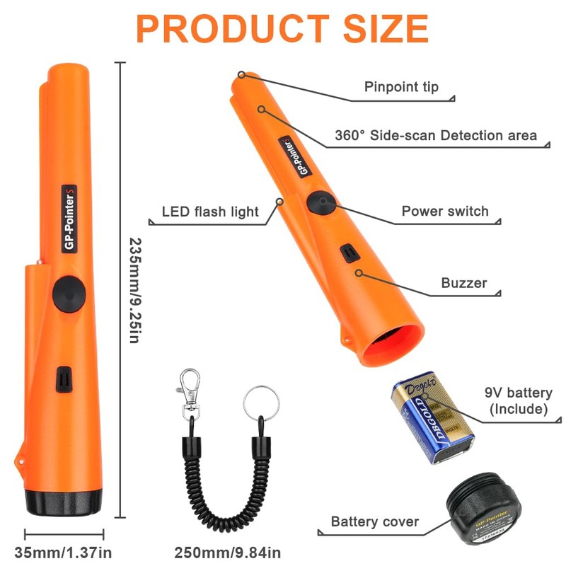Flintronic Metal Detector Pinpointer, 360° Portable Metal Detector Finder Pinpointer,
