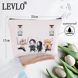 LEVLO Anime Cosmetic Bag Cosplay Gift Cartoon Make up Zipper Pouch Bag for Family Friend, Tanjiro Bag