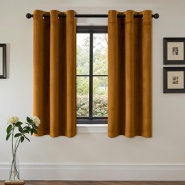 EMEMA Velvet Curtains 45 Inch Length 2 Panels Set Room Darkening Luxury Grommet Thermal Insulated Soundproof Super Soft Window Drapes for Bedroom Living Room W40 x L45 Golden Brown