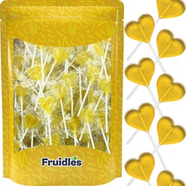 Fruidles Lollipops Mini Heart Shaped Flavored Delicious Lollipop, Individually Wrapped, 5g Lollipop (60 Lollipops, Lemon)