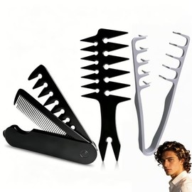Peine de Textura 3 Piezas, Set de Peines, Peine Texturizador Profesional, Peine Plegable 2 en 1, Unisexo, Apto para Todo Tipo de Cabello,Crea un...   