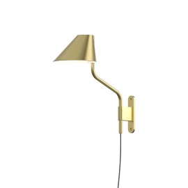 Sonneman Swing Arm Wall Lamp, Modern Led Plug in Wall Sconce Bedroom Light Fixture with Metal Cone Shade, Adjustable Brightness, Above a Desk or Behind a Bed, Pitch Collection - Standard, Brass