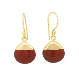 Gempires Natural Red Jasper Teardrop Dangle Hook Earrings Hypoallergenic Lightweight Non-Tarnish Gold Plated Jewelry Perfect Gift for Formal Events and Everyday Elegance