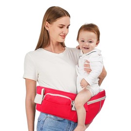 Ultimate Baby Hip Seat Carrier – Adjustable Fit, Pain-Free Design with Extra Pockets & Premium Cotton – Perfect for Heavy Babies & All-Day Comfort Red