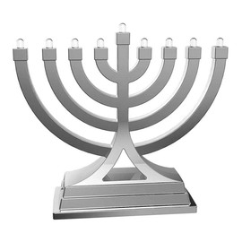 Zion Judaica - Minorá eléctrica con batería LED o USB - Botón de pulsación de múltiples ajustes de luz - Menorá pequeño funciona con pilas para oficina, coche, hogar, decoración de Janucá (plata)