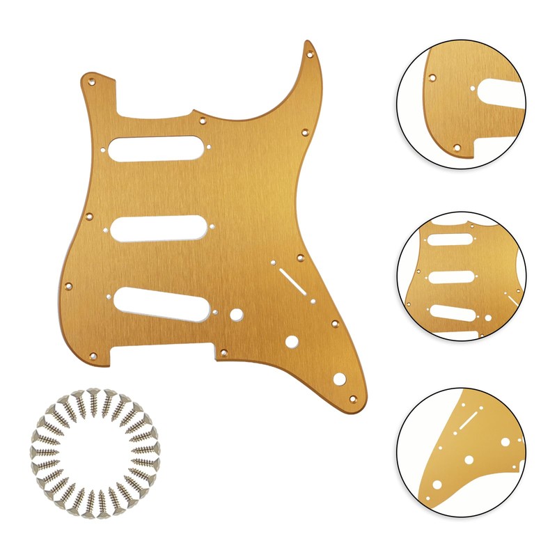 Phrilam SSS Anodized Aluminum Strat Pickguard for Fender Stratocaster, Gold