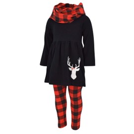 Unique Baby Girls 3 Piece Christmas Plaid Reindeer Outfit (5/L, Red)