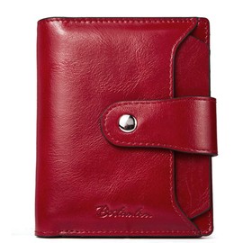 BOSTANTEN BOSTANTEN Women Leather Wallet RFID Blocking Small Bifold Zipper Pocket Wallet Card Case Purse with ID Window Red