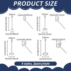 BENECREAT 8 Paar 4 Stile 925 Sterling Silber Runde Lünette Ohrring Post Perlenbecher Ohrstecker Blanko Für Die Schmuckherstellung Fach: 1.8/2.8/3.5/4mm