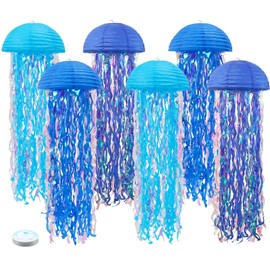 zilue Mermaid Birthday Decorations, Jellyfish Paper Lanterns for Mermaid Party Baby Shower Under The Sea Ocean Blue Birthday Party Decorations Pack of 6 Blue