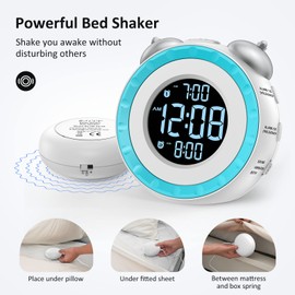 uscce - Reloj despertador doble con agitador de cama, 0-100% atenuador, despertador vibratorio para personas que duermen o con problemas auditivos, fácil de configurar, puerto de carga USB,