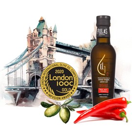 Pellas Nature, Fresh Organic Red Hot Pepper Infused Greek Extra Virgin Olive Oil, 2020 Award Winning, Single Origin, All-Natural, No-Additives, 250 ml (8.5 oz.) Glass Bottle