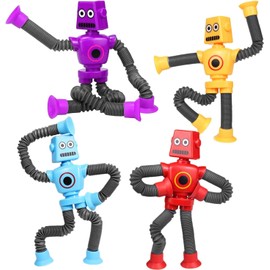 Maxgeen 4PCS Juguetes Sensoriales Tubes para Niños,Juguetes Piñata,Robot Telescopica con Ventosa,Juguetes Antiestrés para Aprender y Jugar,Regalos de Navideño y Fiesta para Niños