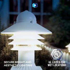 KastLite White Nautical Post Walkway Lamp with Pier Mounting Base | 10" High Outdoor Coastal Fixture | Fits 3" Posts | UL Listed Dock Light | Includes Mounting Hardware