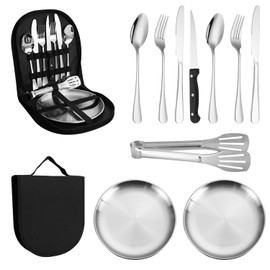 La Llareta Camping Cutlery Set, 11 Piece Portable Picnic Cutlery Set, Travel Cutlery Set, with Zipper Pouch, for 2 People Hiking, Camping Picnic