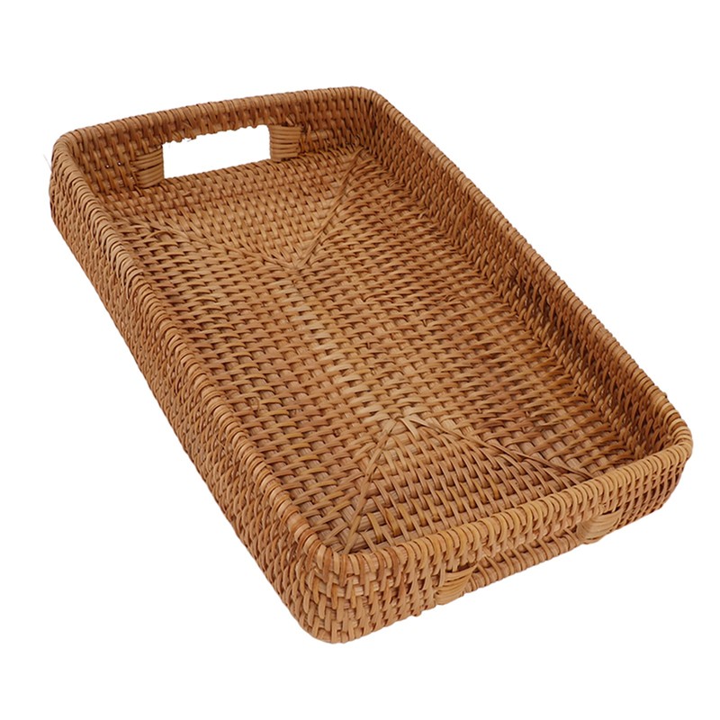 Serving Basket Tray with Handles Rattan Rectangle Large Capacity Durable