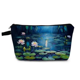 YULUENZE Lotus Flower Makeup Bag Cute Small Organizer Bag with Zipper Lotus Flower Cosmetic Bag Aesthetic Birthday Present for Women Sisters Friends