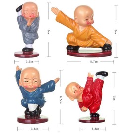 Taotenish 4 Pieces Little Monks Figurine Kong Fu Monk Figurine Shaolin Buddha Statue for Living Room Bedroom Ornaments