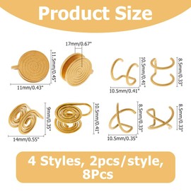 Hobbspring 4 Pairs Pressure Earrings for Keloids Stainless Steel Non-Pierced Earrings Golden Adjustable Clip Earring Cuff Earring Spiral Compression Earring for Women Men Ladies