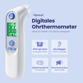 Ear Thermometer for Baby Adults, Ear Fever Thermometer with Age Precision and Colour-Coded Temperature Display, Digital Infrared Thermometer with 21 x Disposable Protective Caps