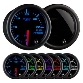 GlowShift Tinted 7 Color 30 PSI Fuel Pressure Gauge Kit for Diesel Trucks - Includes 1/8-27 NPT Electronic Sensor & Wiring - Multi-Color Display - Black Dial - Smoked Lens - 2-1/16" 52mm