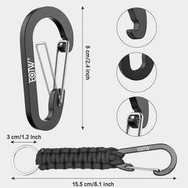 EOTW Keychain/key ring with snap hook, key ring with lock, D ring hook, hanger, survival kits, army, for travel bottle, car key, boys, girls, men, women