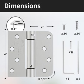 Bubxo 3 Pack Self Closing Door Hinges, 4 Inch Spring Loaded Door Hinges with Square & 5/8'' Radius Corners, Adjustable Tension for Garage, Front, Back Door, UL Listed, Left and Right Hand