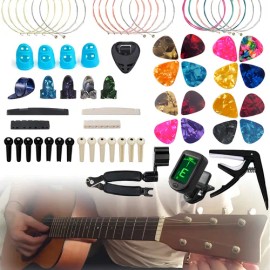 Kit 65 Accesorios Para Guitarra Acústica MOKEY Con 3 Juegos De Cuerdas, Afinador, Capo Y Púas