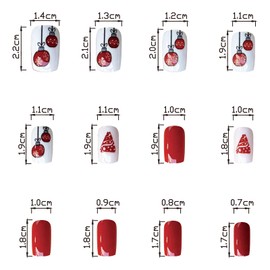 Christmas Press on Nails Red False Nails Square Fake Nails with Xmas Tree Snowflake Candy Cane Designs Medium Reusable Stick on Nails Coffin Acrylic Glue on Nails for Women and Girls Nail Art Manicure