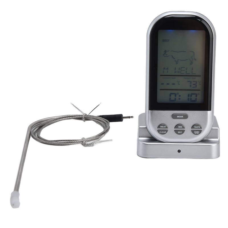 Wireless Thermometer Timer Overtime Alarm Function Practical Temperature Meter for