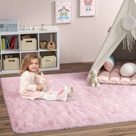 Pink Rugs for Living Room Fluffy 4x6 ft Bedroom Rug Non-Slip Area Rugs Shag Carpet for Nursery Kids PlayRoom Dorm Office Indoor 1.7'' Thick Modern Plush Carpets Girls