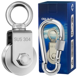 OBA Pulley with ball bearing carabiner, rope pulley fitness stainless steel 304 pulley for ropes, steel cable, load capacity 200 kg