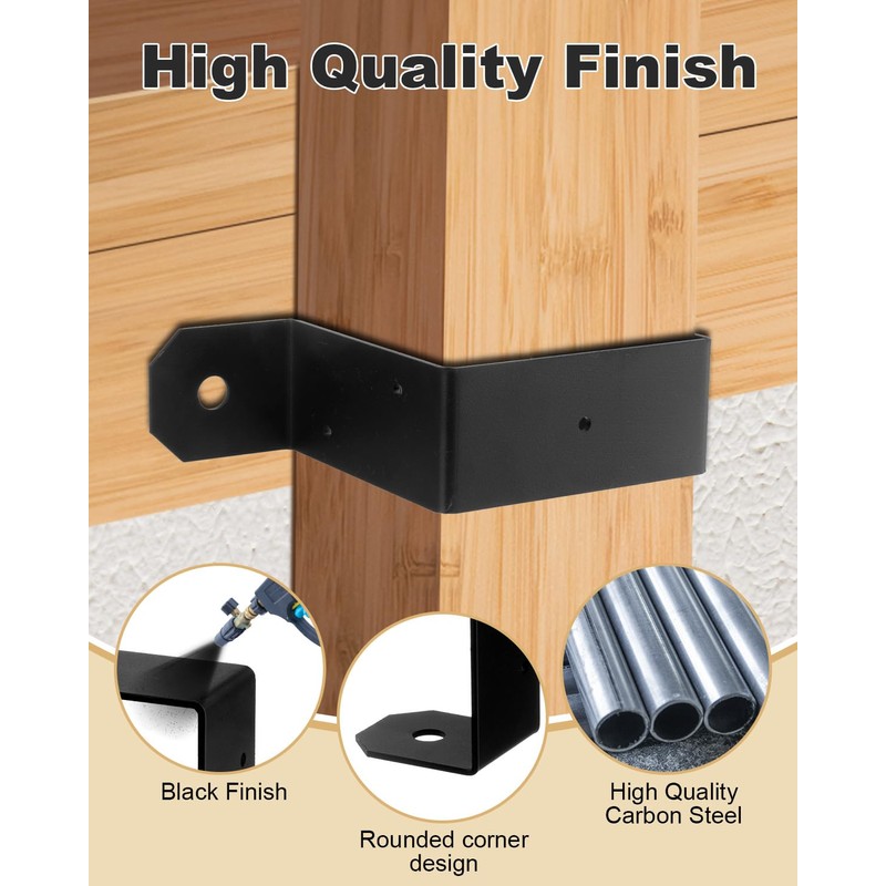 AOKLIT 8 Pcs Black Strap Post Ties Brackets 4x4, Thickness