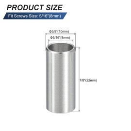 sourcing map 5 Pcs Stainless Steel Spacers, 8mm ID x 10mm OD x 22mmL 304 Stainless Steel Bushing Screw Standoff Unthreaded Round Spacer for 5/16" or M8 Screws Bolts Nuts