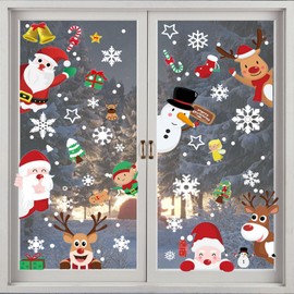 AYNKH Christmas Window Stickers 8 Sheet Christmas Window Decorations Static Snowflake for Windows Glass Snowflake Santa Claus Reindeer Xmas Window Decals Clings for Christmas Party Supplies