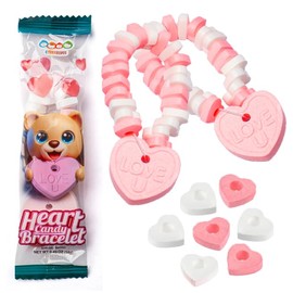 50 Heart Candy Bracelets with Heart Shaped Candy Beads and Pendant, Perfect For Valentine’s, Individually Wrapped Candy Bracelets in Bulk, by 4YoreElves