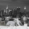 YQWDMX - Black and White City Night View Wallpaper for Bathroom Background Wall Decor (Not Peel and Stick)
