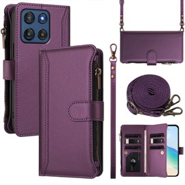 ELECWAY Wallet Case for Moto G Stylus 5G (2026/2025), with 9 Card Holder | 1 Cash Pocket | 2 Staps | Wireless Charging | Kickstand | Magnetic Closure, Purple