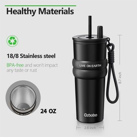 Ozbobo 24oz Stainless Steel Tumbler With Lid And Straw Insulated Water Bottle With Straw Gifts For Men Women Tumbler Used For Travel Daily School Sports(Black)