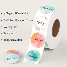 Mobiusea Party Thank You Stickers Roll | Stay Safe and Be Well | 1.5 inch | Waterproof | 500 Labels for Small Business, Packaging, Mailer Seal Stickers |4 Pastel Colors with Gold Foil Designs