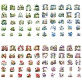 LB Garden Flower Scrapbook Stickers 100 Sheets Transparent PET Stickers for Journaling Nature Green Plants Blue Purple Red Rose Floral Junk Journal Supplies Self-Adhesive Stickers for Scrapbooking