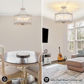 WBinDX 6-Light Farmhouse Chandelier, Distressed White Hanging Pendant Lighting, Convertible Semi Flush Mount Ceiling Light Fixture Rustic Metal Chandeliers for Dining Room Kitchen Foyer Entryway