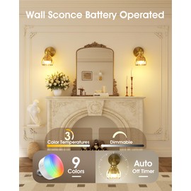 VOLISUN Vintage Battery Operated Wall Sconce,with Amber Tulip Glass Lampshade, Wireless Wall Sconce, Rechargeable Battery Powered Wall Light, Sconce Wall Decor for Bedroom Living Room