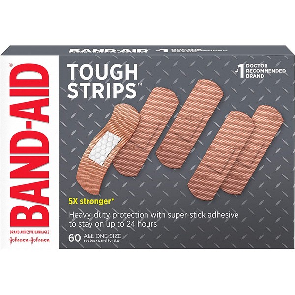 Band-Aid Brand Tough Strips Adhesive Bandage for Minor Cuts & Scrapes, All One Size, 60 ct