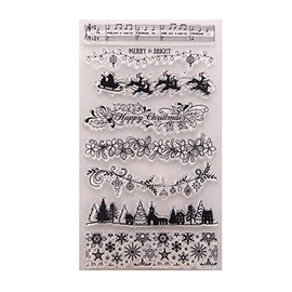 Merry Christmas Elk Deer Lines Borders Decors Rubber Clear Stamp for Card Making Decoration and Scrapbooking